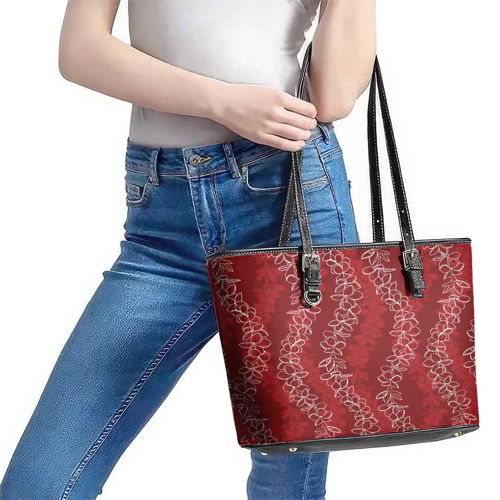Hawaii Plumeria Lei Leather Tote Bag Aloha Festive Vibe - Crimson LT7 - Polynesian Pride