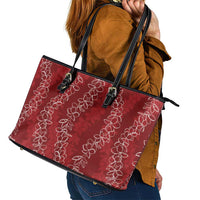 Hawaii Plumeria Lei Leather Tote Bag Aloha Festive Vibe - Crimson LT7 - Polynesian Pride