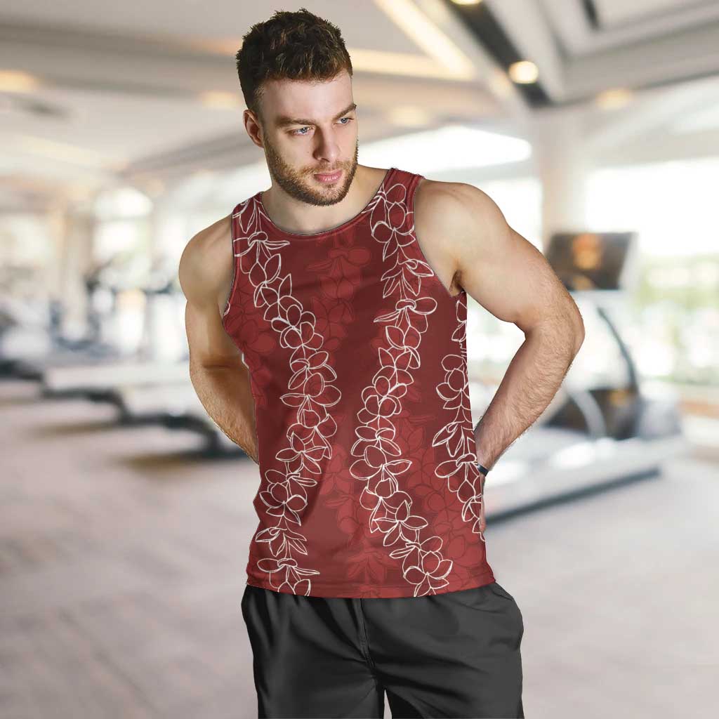 Hawaii Plumeria Lei Men Tank Top Aloha Festive Vibe - Crimson LT7 Crimson - Polynesian Pride