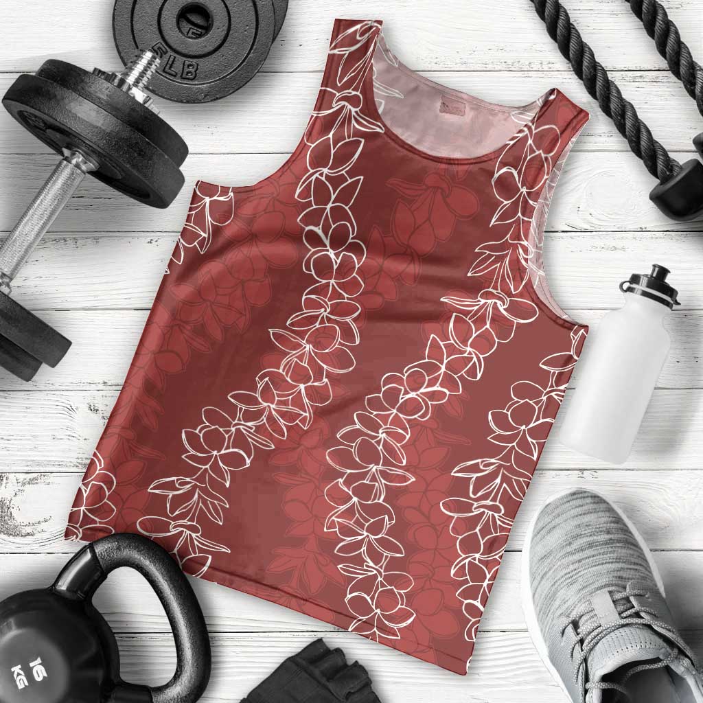 Hawaii Plumeria Lei Men Tank Top Aloha Festive Vibe - Crimson LT7 - Polynesian Pride