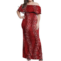 Hawaii Plumeria Lei Off Shoulder Maxi Dress Aloha Festive Vibe - Crimson LT7 Women Crimson - Polynesian Pride
