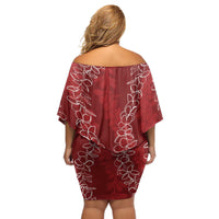 Hawaii Plumeria Lei Off Shoulder Short Dress Aloha Festive Vibe - Crimson LT7 - Polynesian Pride