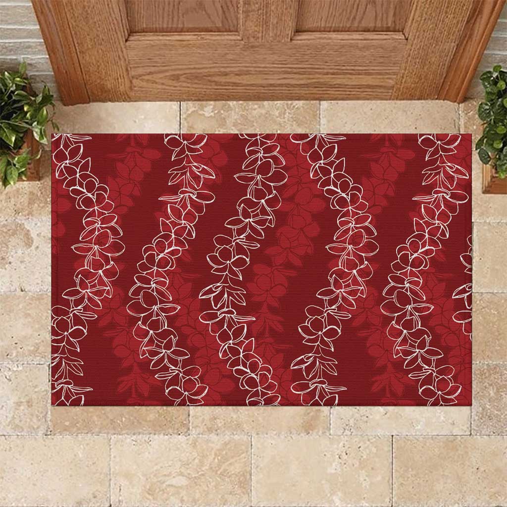 Hawaii Plumeria Lei Rubber Doormat Aloha Festive Vibe - Crimson LT7 Crimson - Polynesian Pride
