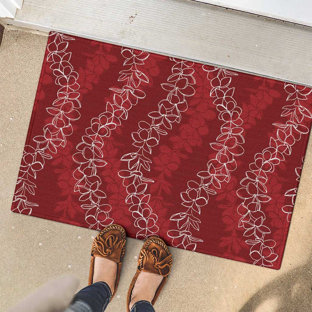 Hawaii Plumeria Lei Rubber Doormat Aloha Festive Vibe - Crimson