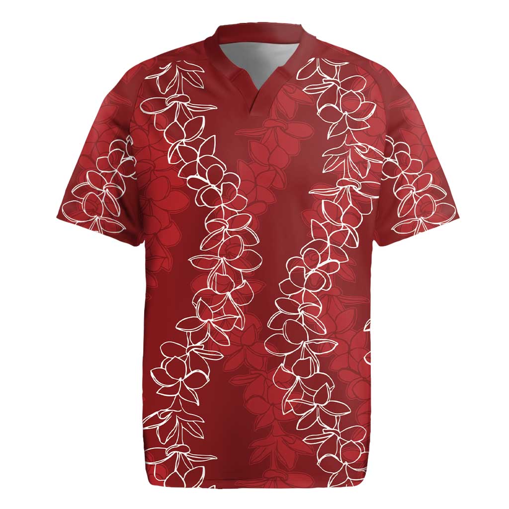 Hawaii Plumeria Lei Rugby Jersey Aloha Festive Vibe - Crimson LT7 Crimson - Polynesian Pride