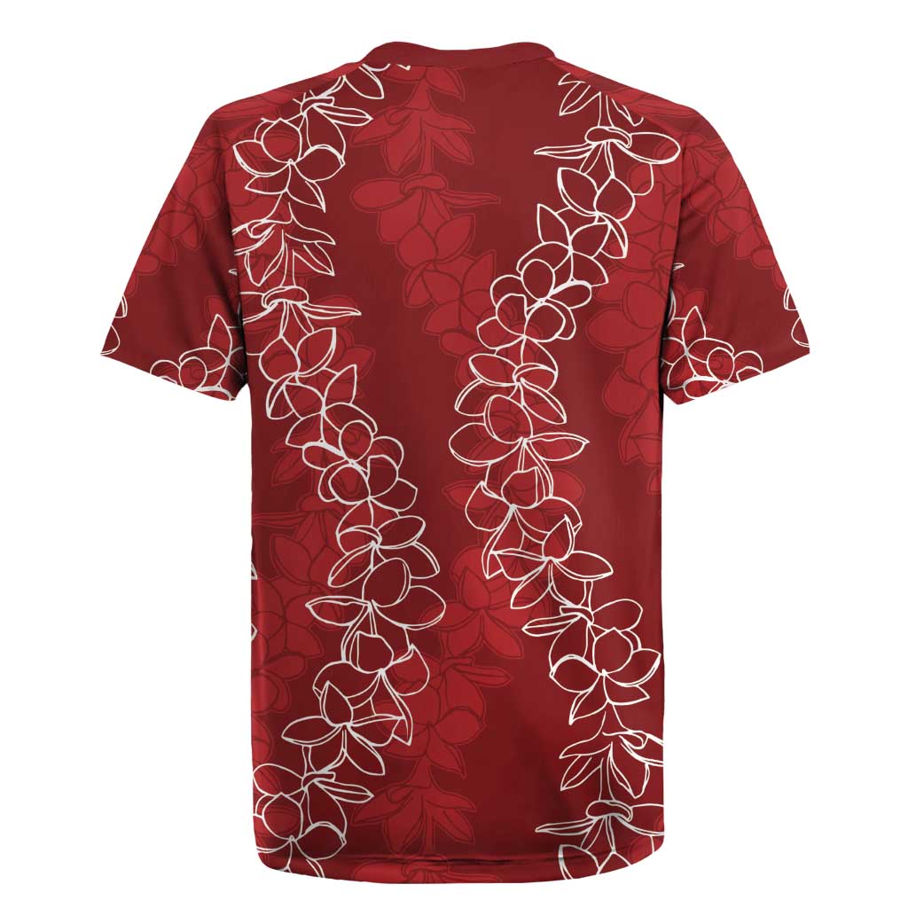 Hawaii Plumeria Lei Rugby Jersey Aloha Festive Vibe - Crimson LT7 - Polynesian Pride