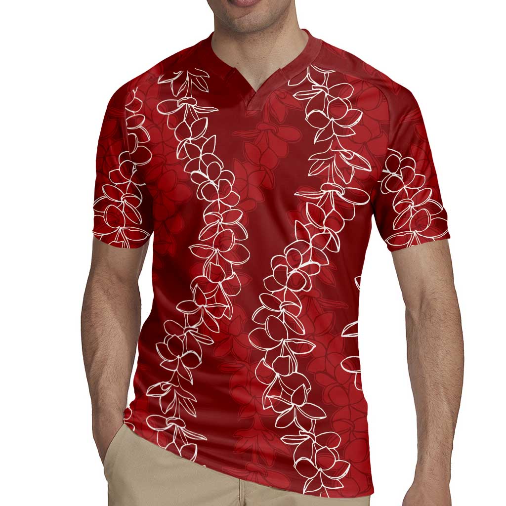 Hawaii Plumeria Lei Rugby Jersey Aloha Festive Vibe - Crimson LT7 - Polynesian Pride