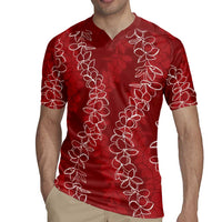 Hawaii Plumeria Lei Rugby Jersey Aloha Festive Vibe - Crimson LT7 - Polynesian Pride