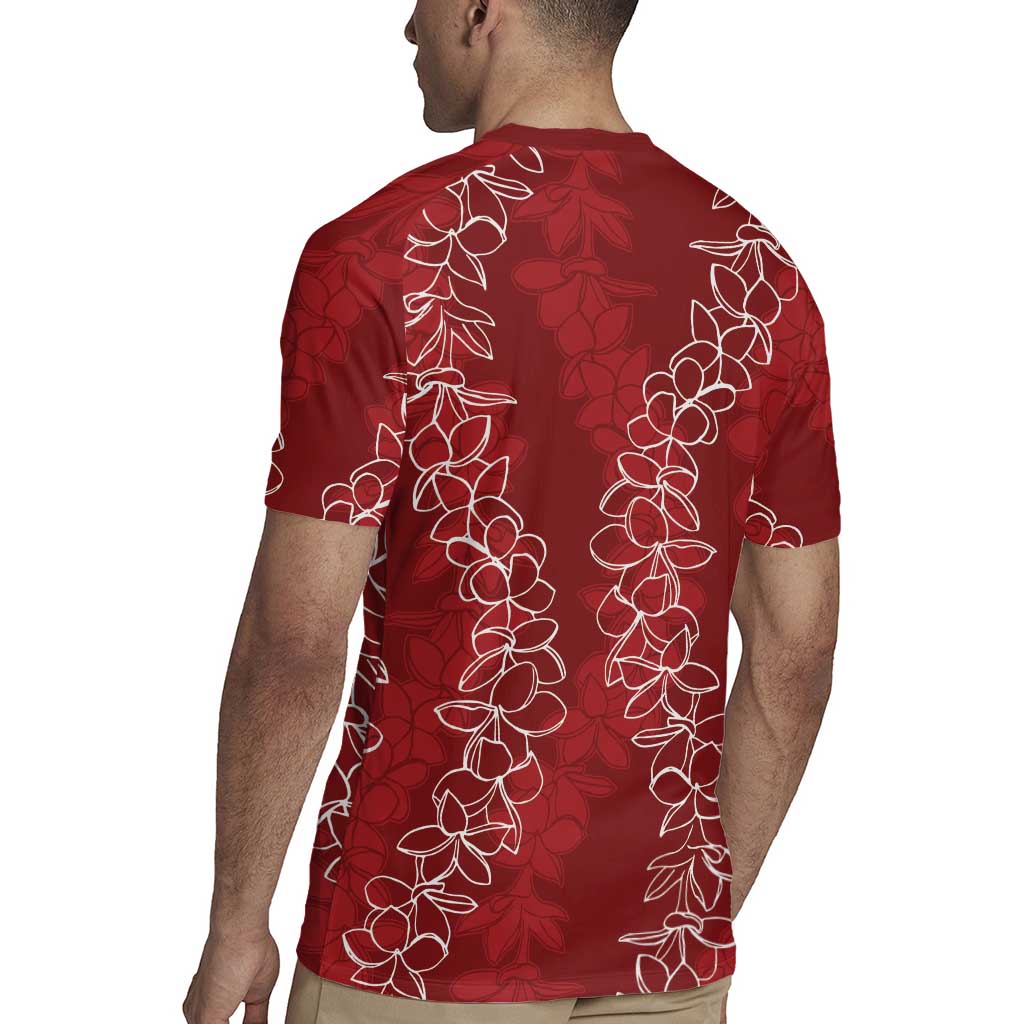 Hawaii Plumeria Lei Rugby Jersey Aloha Festive Vibe - Crimson LT7 - Polynesian Pride