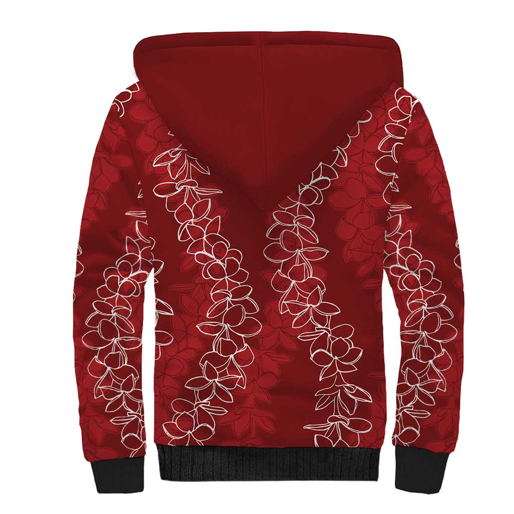 Hawaii Plumeria Lei Sherpa Hoodie Aloha Festive Vibe - Crimson LT7 - Polynesian Pride