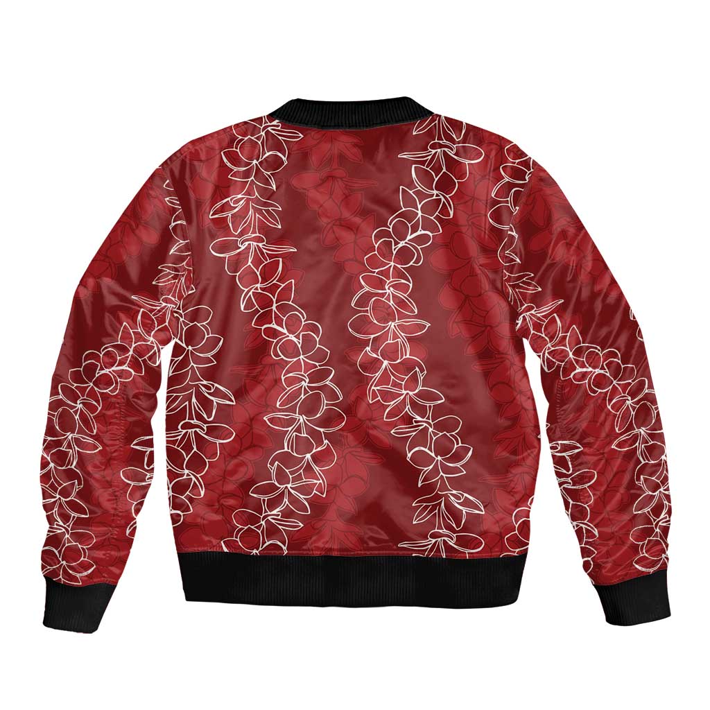 Hawaii Plumeria Lei Sleeve Zip Bomber Jacket Aloha Festive Vibe - Crimson