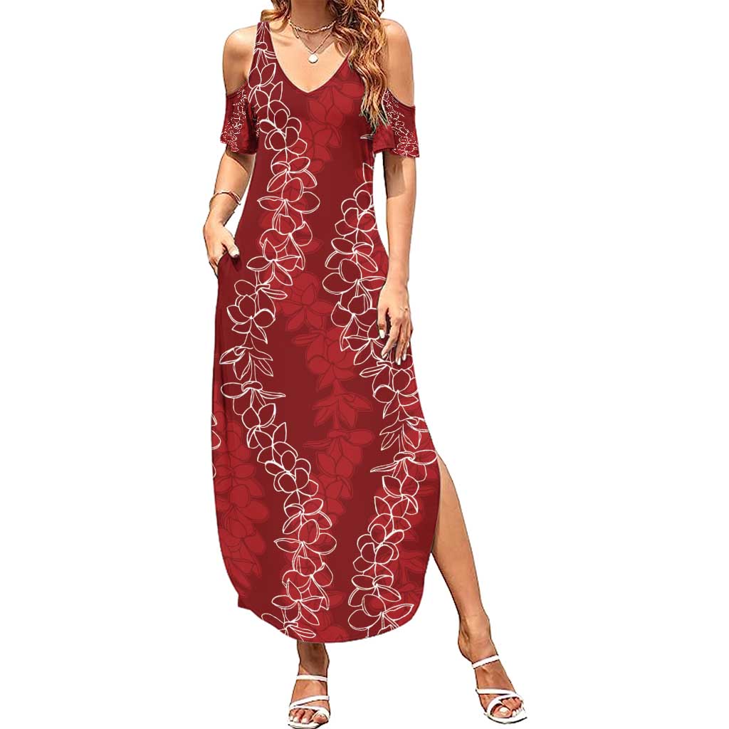 Hawaii Plumeria Lei Summer Maxi Dress Aloha Festive Vibe - Crimson LT7 Women Crimson - Polynesian Pride