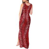 Hawaii Plumeria Lei Tank Maxi Dress Aloha Festive Vibe - Crimson LT7 - Polynesian Pride