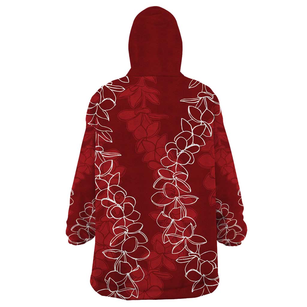 Hawaii Plumeria Lei Wearable Blanket Hoodie Aloha Festive Vibe - Crimson LT7 - Polynesian Pride
