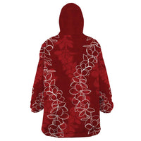 Hawaii Plumeria Lei Wearable Blanket Hoodie Aloha Festive Vibe - Crimson LT7 - Polynesian Pride