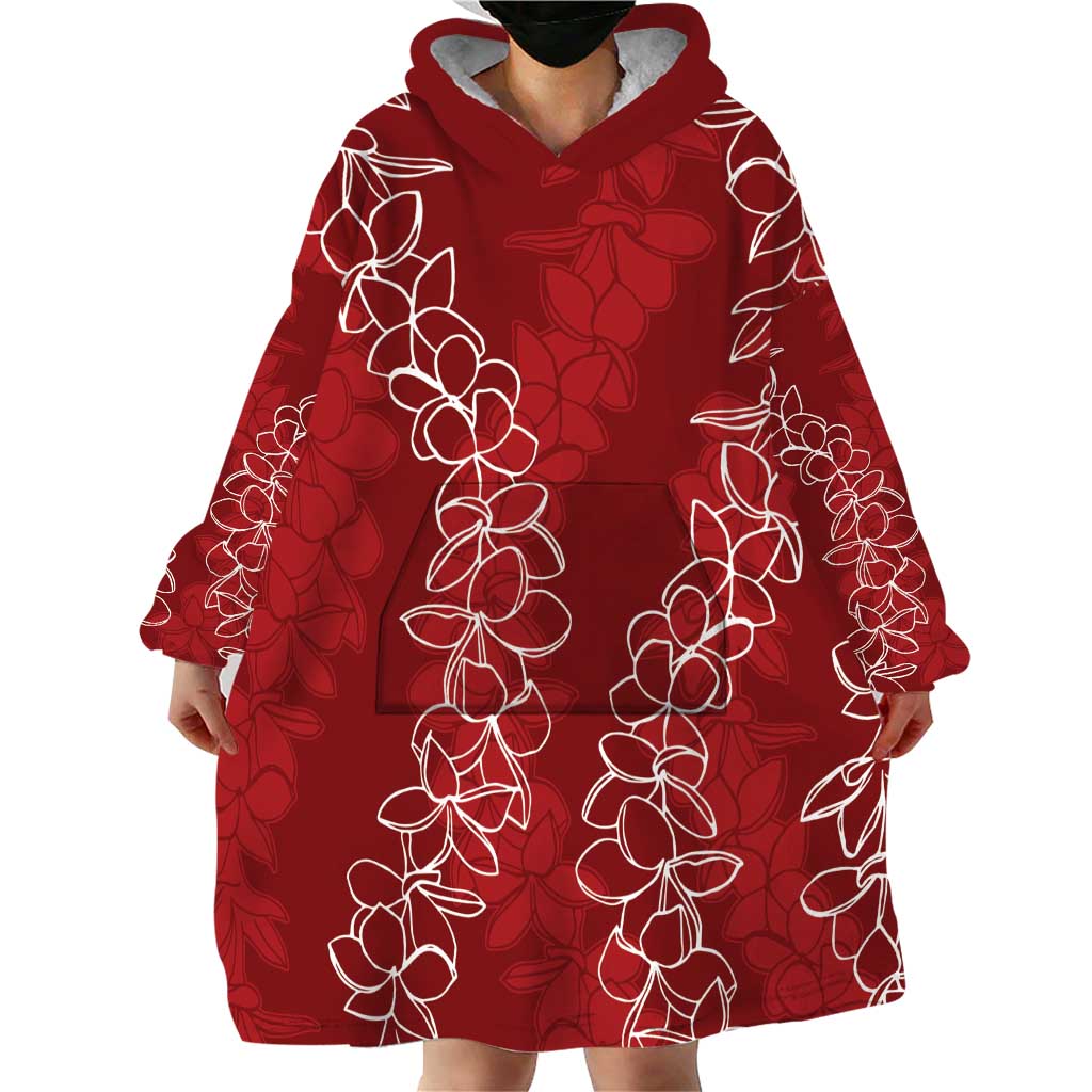 Hawaii Plumeria Lei Wearable Blanket Hoodie Aloha Festive Vibe - Crimson LT7 - Polynesian Pride