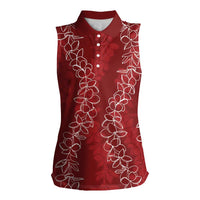 Hawaii Plumeria Lei Women Sleeveless Polo Shirt Aloha Festive Vibe - Crimson