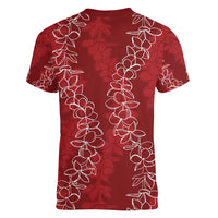 Hawaii Plumeria Lei Women V-Neck T-Shirt Aloha Festive Vibe - Crimson