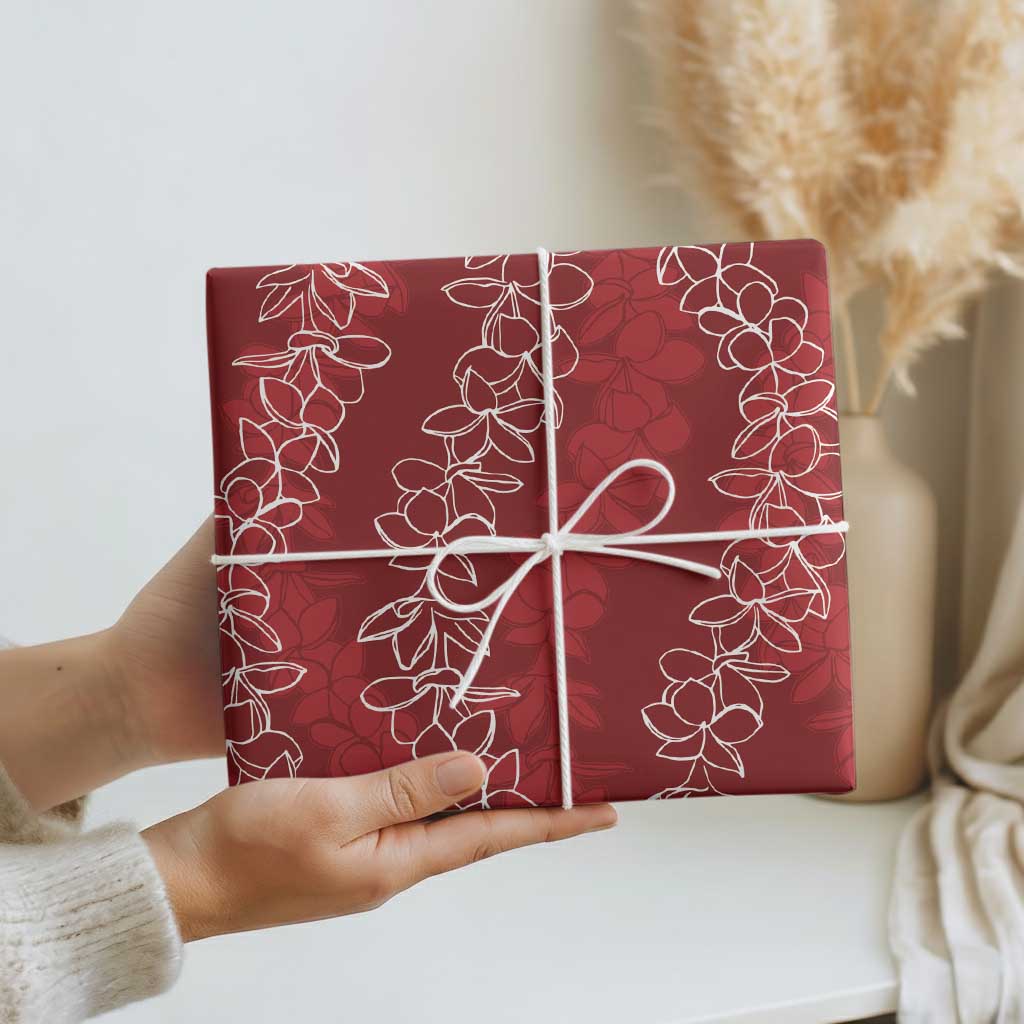 Hawaii Plumeria Lei Wrapping Paper Aloha Festive Vibe - Crimson LT7 - Polynesian Pride