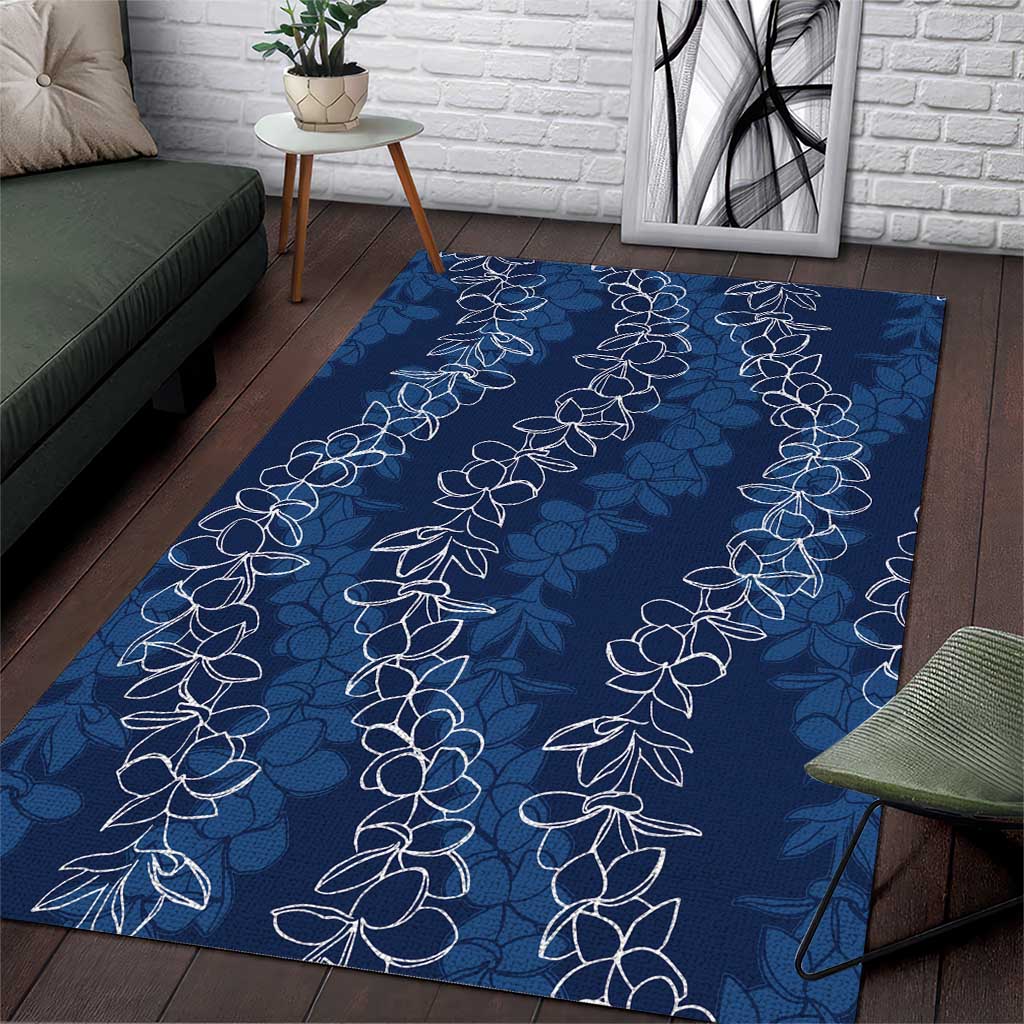 Hawaii Plumeria Lei Area Rug Aloha Festive Vibe - Navy Blue