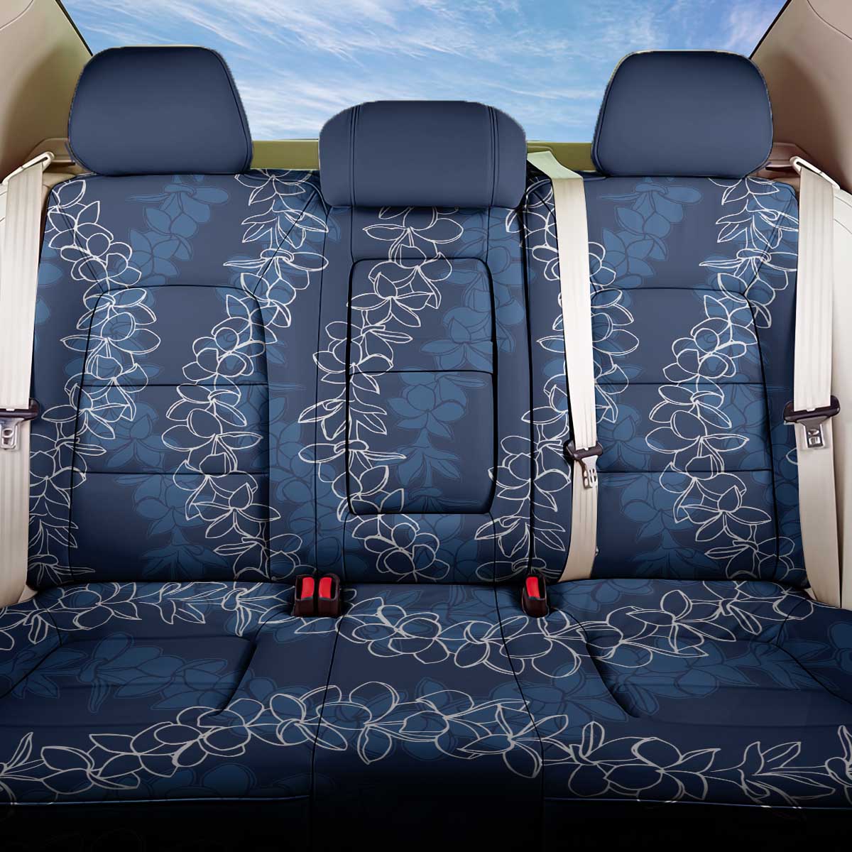 Hawaii Plumeria Lei Back Car Seat Cover Aloha Festive Vibe - Navy Blue