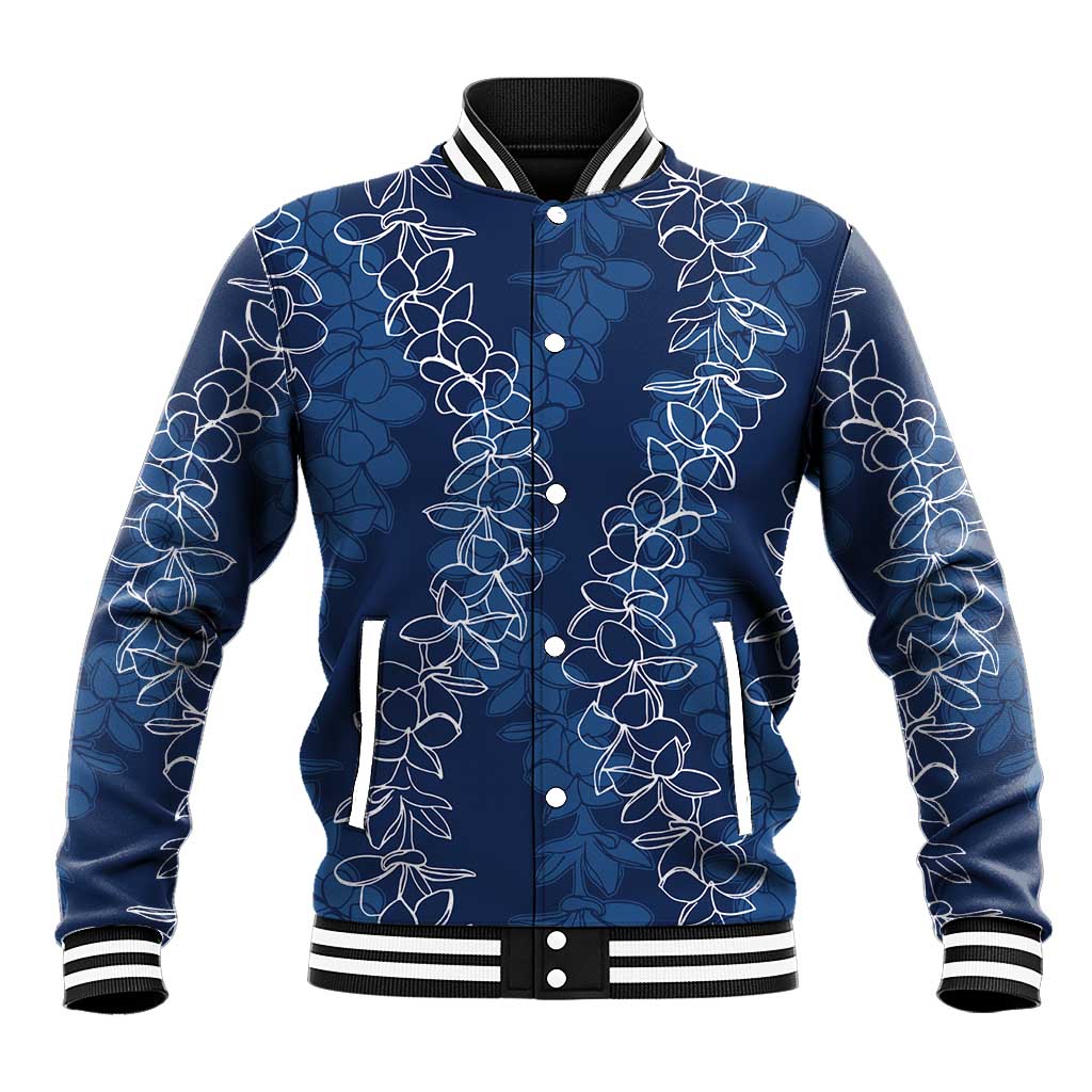 Hawaii Plumeria Lei Baseball Jacket Aloha Festive Vibe - Navy Blue LT7 Unisex Navy Blue - Polynesian Pride
