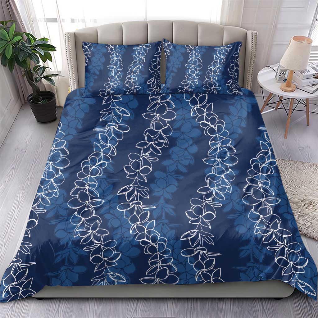 Hawaii Plumeria Lei Bedding Set Aloha Festive Vibe - Navy Blue LT7 - Polynesian Pride
