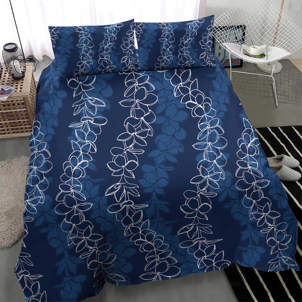 Hawaii Plumeria Lei Bedding Set Aloha Festive Vibe - Navy Blue LT7 - Polynesian Pride