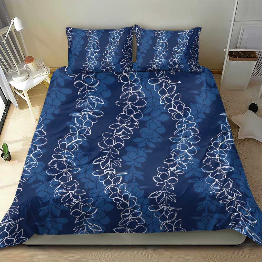Hawaii Plumeria Lei Bedding Set Aloha Festive Vibe - Navy Blue LT7 - Polynesian Pride