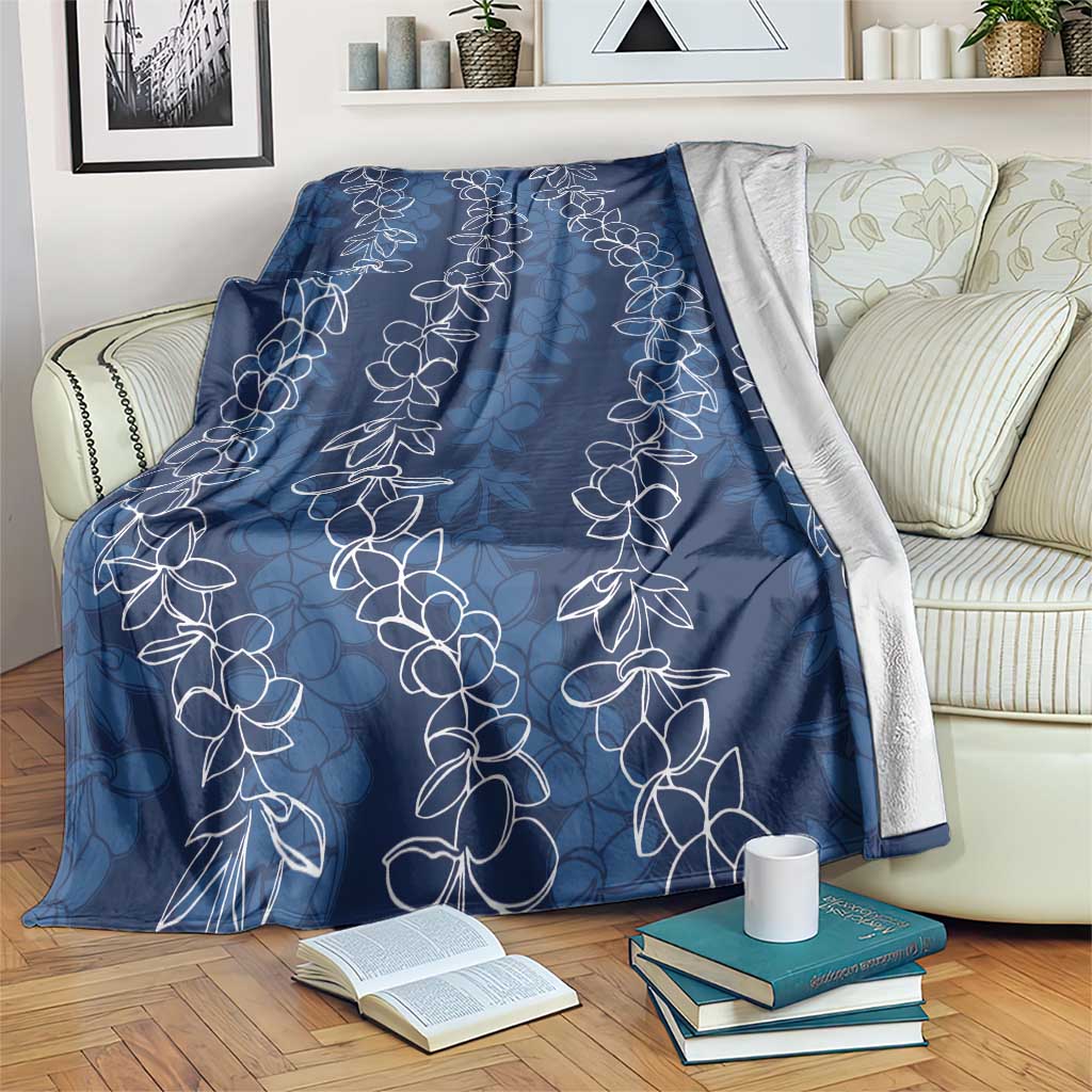 Hawaii Plumeria Lei Blanket Aloha Festive Vibe - Navy Blue