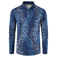 Hawaii Plumeria Lei Button Sweatshirt Aloha Festive Vibe - Navy Blue LT7 Navy Blue - Polynesian Pride