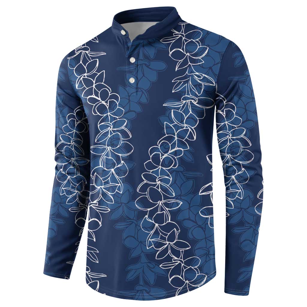 Hawaii Plumeria Lei Button Sweatshirt Aloha Festive Vibe - Navy Blue LT7 - Polynesian Pride