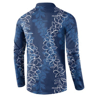 Hawaii Plumeria Lei Button Sweatshirt Aloha Festive Vibe - Navy Blue LT7 - Polynesian Pride