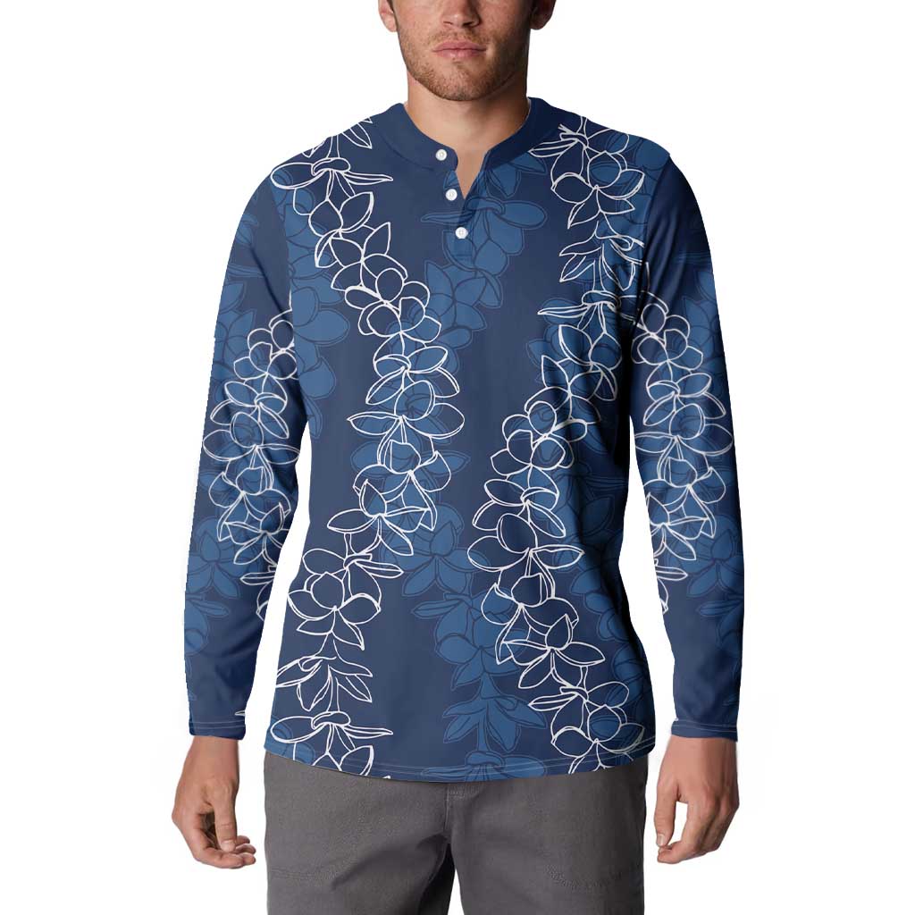 Hawaii Plumeria Lei Button Sweatshirt Aloha Festive Vibe - Navy Blue LT7 - Polynesian Pride