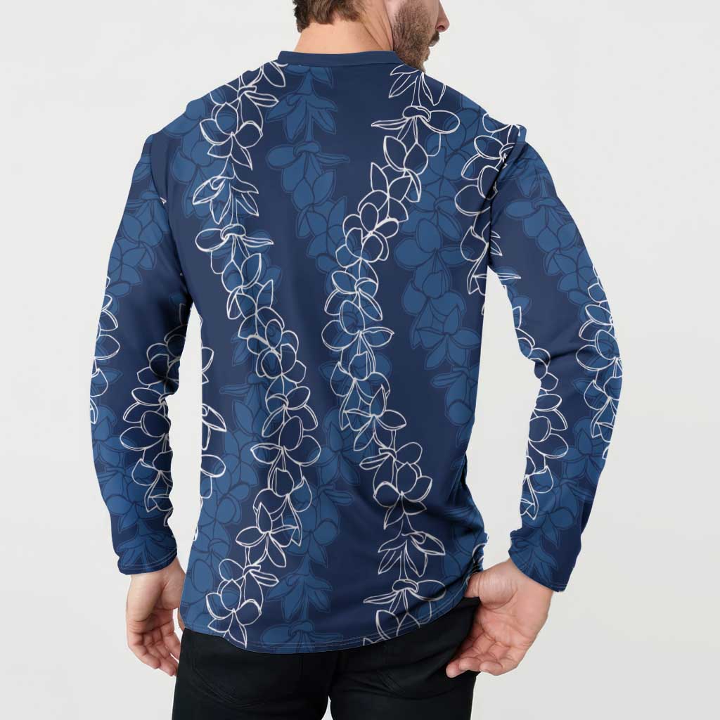 Hawaii Plumeria Lei Button Sweatshirt Aloha Festive Vibe - Navy Blue LT7 - Polynesian Pride