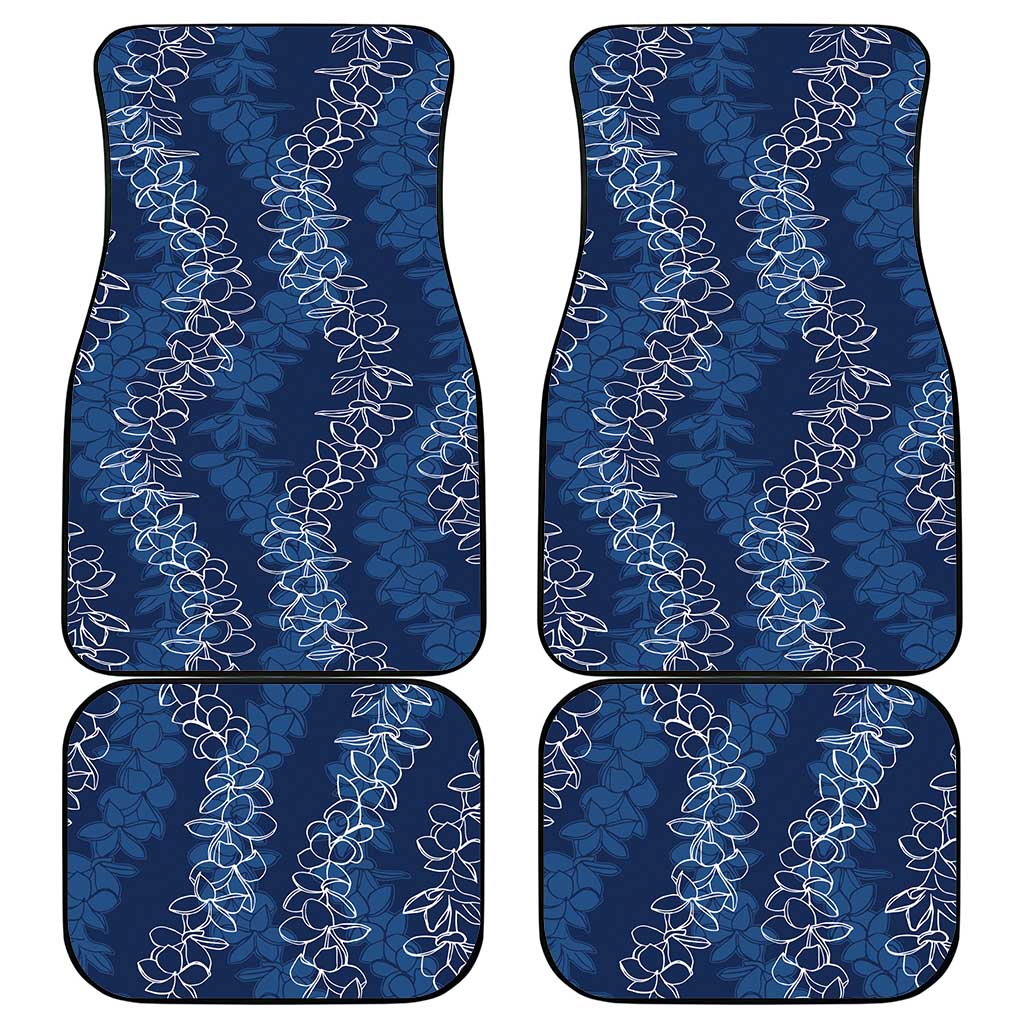 Hawaii Plumeria Lei Car Mats Aloha Festive Vibe - Navy Blue