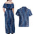 Hawaii Plumeria Lei Couples Matching Off Shoulder Maxi Dress and Hawaiian Shirt Aloha Festive Vibe - Navy Blue