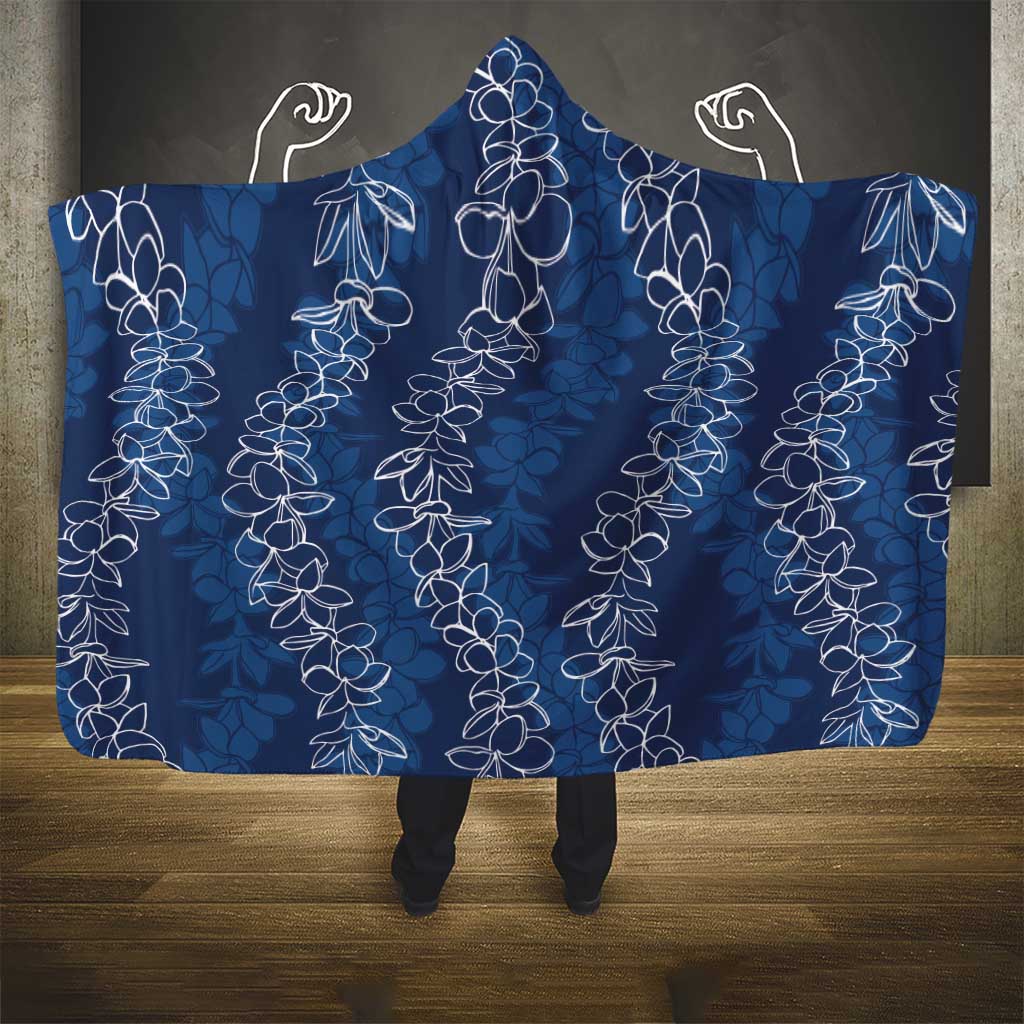 Hawaii Plumeria Lei Hooded Blanket Aloha Festive Vibe - Navy Blue LT7 - Polynesian Pride