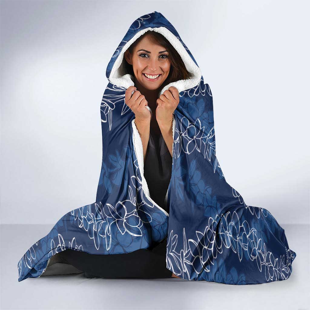 Hawaii Plumeria Lei Hooded Blanket Aloha Festive Vibe - Navy Blue LT7 - Polynesian Pride