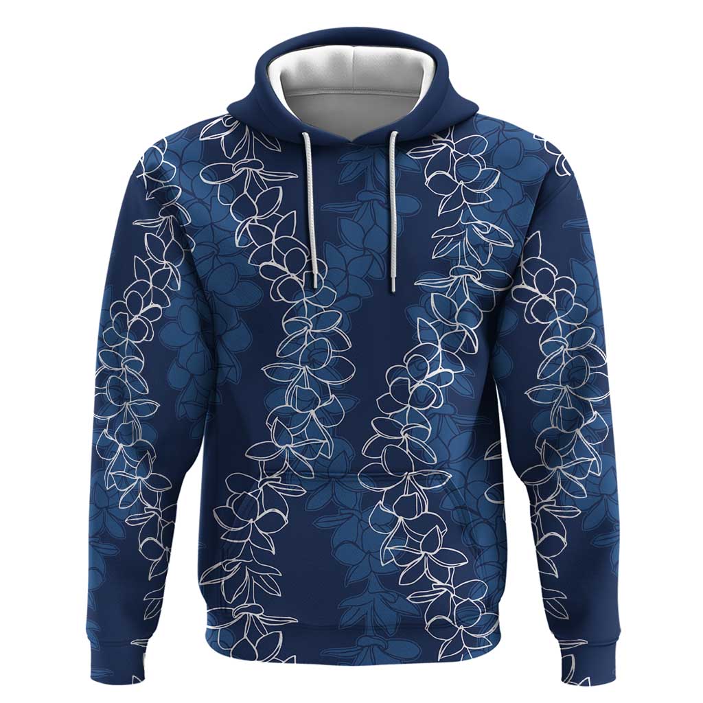 Hawaii Plumeria Lei Hoodie Aloha Festive Vibe - Navy Blue