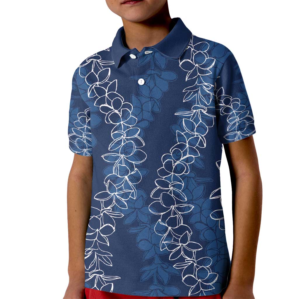 Hawaii Plumeria Lei Kid Polo Shirt Aloha Festive Vibe - Navy Blue