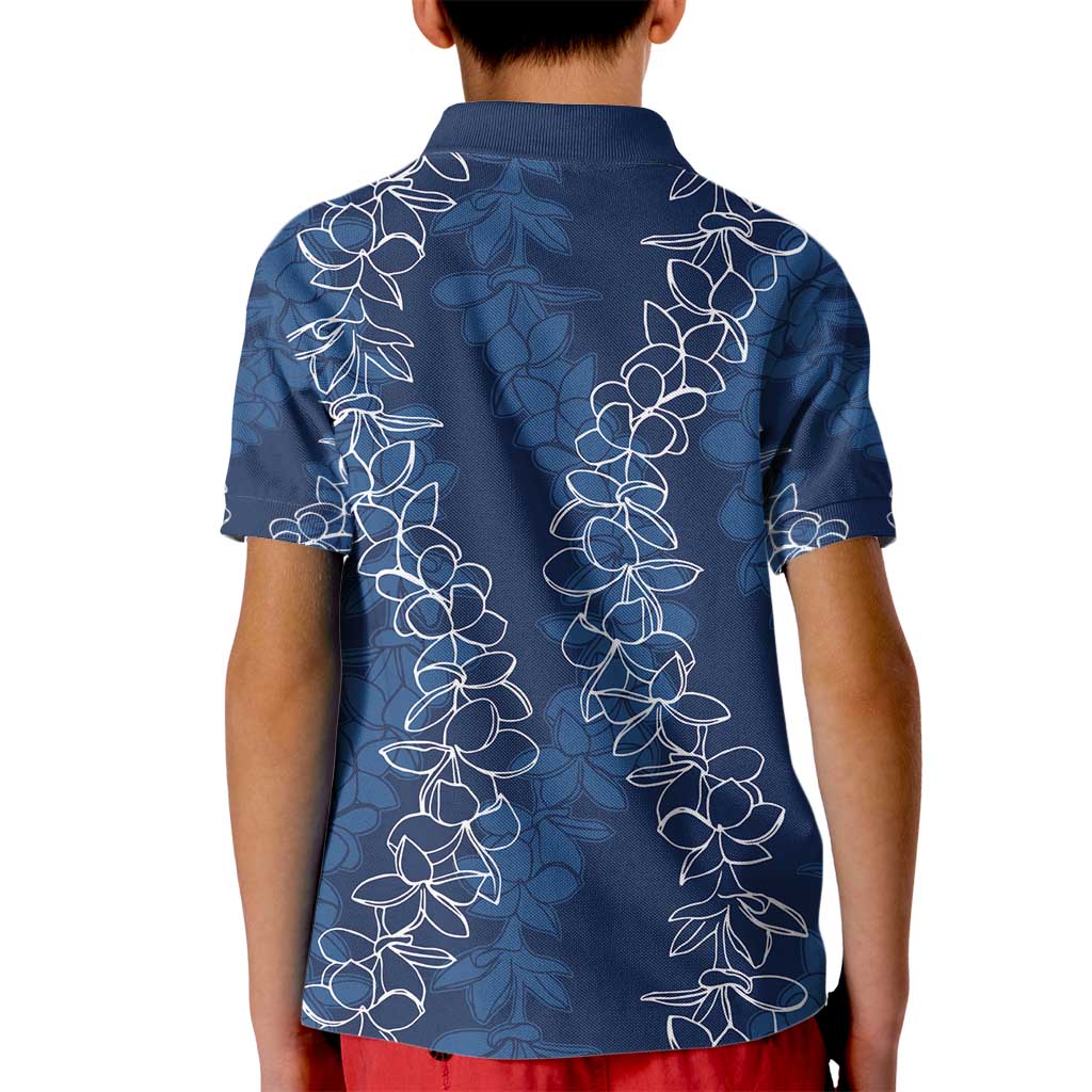 Hawaii Plumeria Lei Kid Polo Shirt Aloha Festive Vibe - Navy Blue