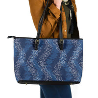 Hawaii Plumeria Lei Leather Tote Bag Aloha Festive Vibe - Navy Blue LT7 - Polynesian Pride