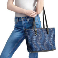 Hawaii Plumeria Lei Leather Tote Bag Aloha Festive Vibe - Navy Blue LT7 - Polynesian Pride