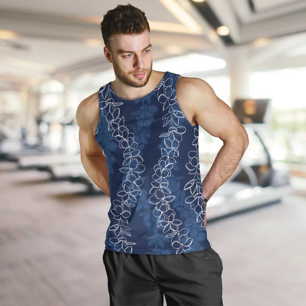 Hawaii Plumeria Lei Men Tank Top Aloha Festive Vibe - Navy Blue LT7 Navy Blue - Polynesian Pride