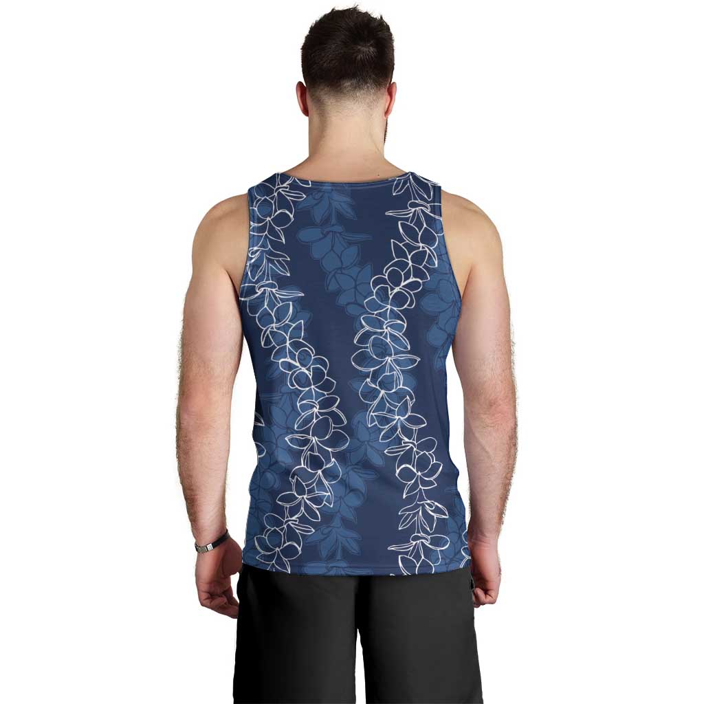 Hawaii Plumeria Lei Men Tank Top Aloha Festive Vibe - Navy Blue LT7 - Polynesian Pride