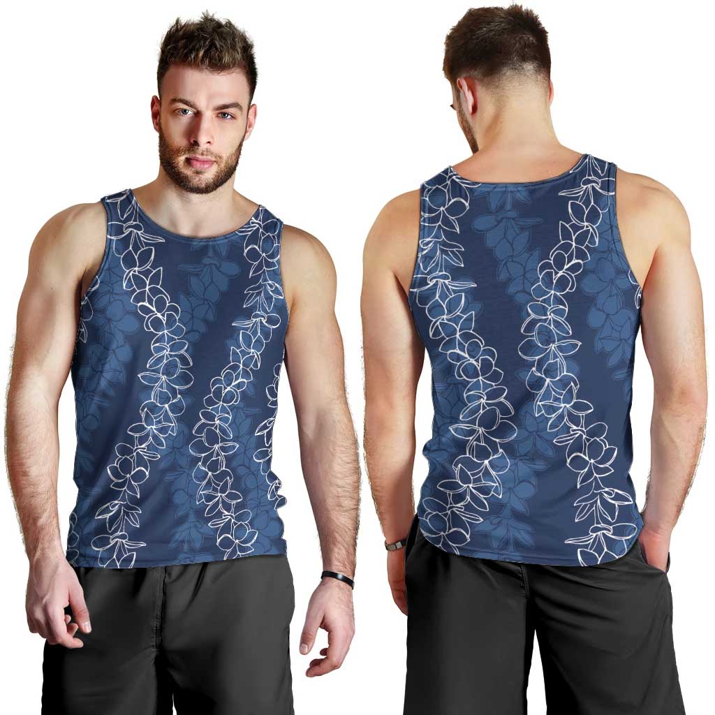 Hawaii Plumeria Lei Men Tank Top Aloha Festive Vibe - Navy Blue LT7 - Polynesian Pride