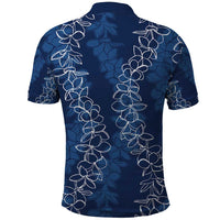 Hawaii Plumeria Lei Polo Shirt Aloha Festive Vibe - Navy Blue