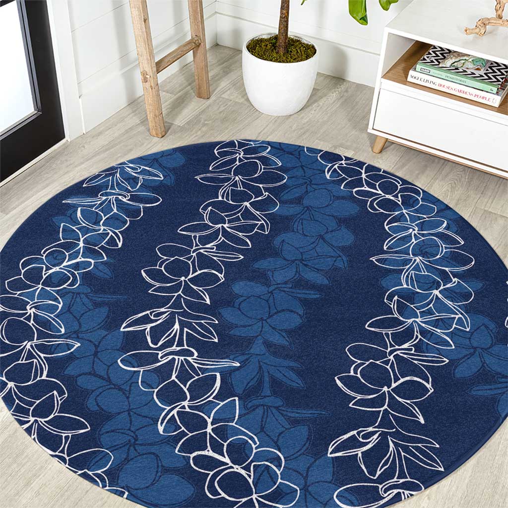 Hawaii Plumeria Lei Round Carpet Aloha Festive Vibe - Navy Blue