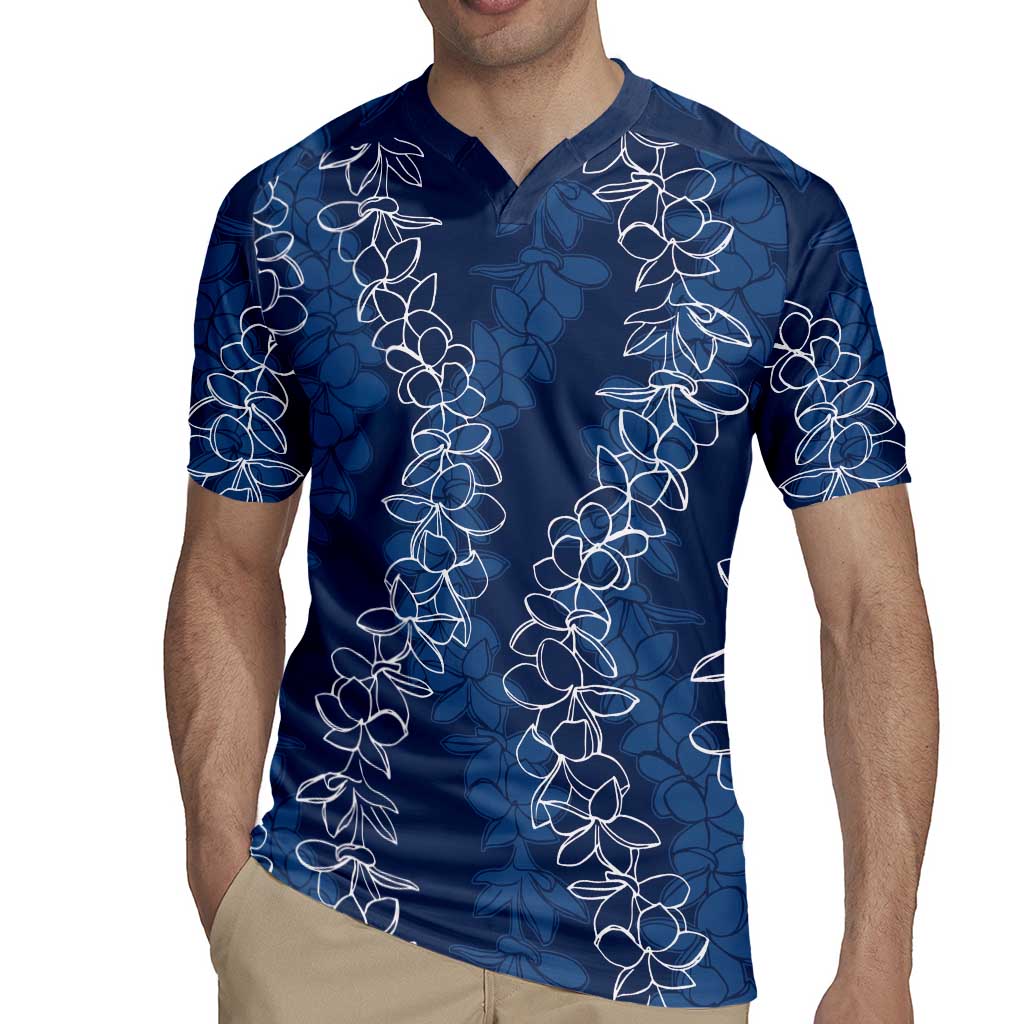 Hawaii Plumeria Lei Rugby Jersey Aloha Festive Vibe - Navy Blue LT7 - Polynesian Pride